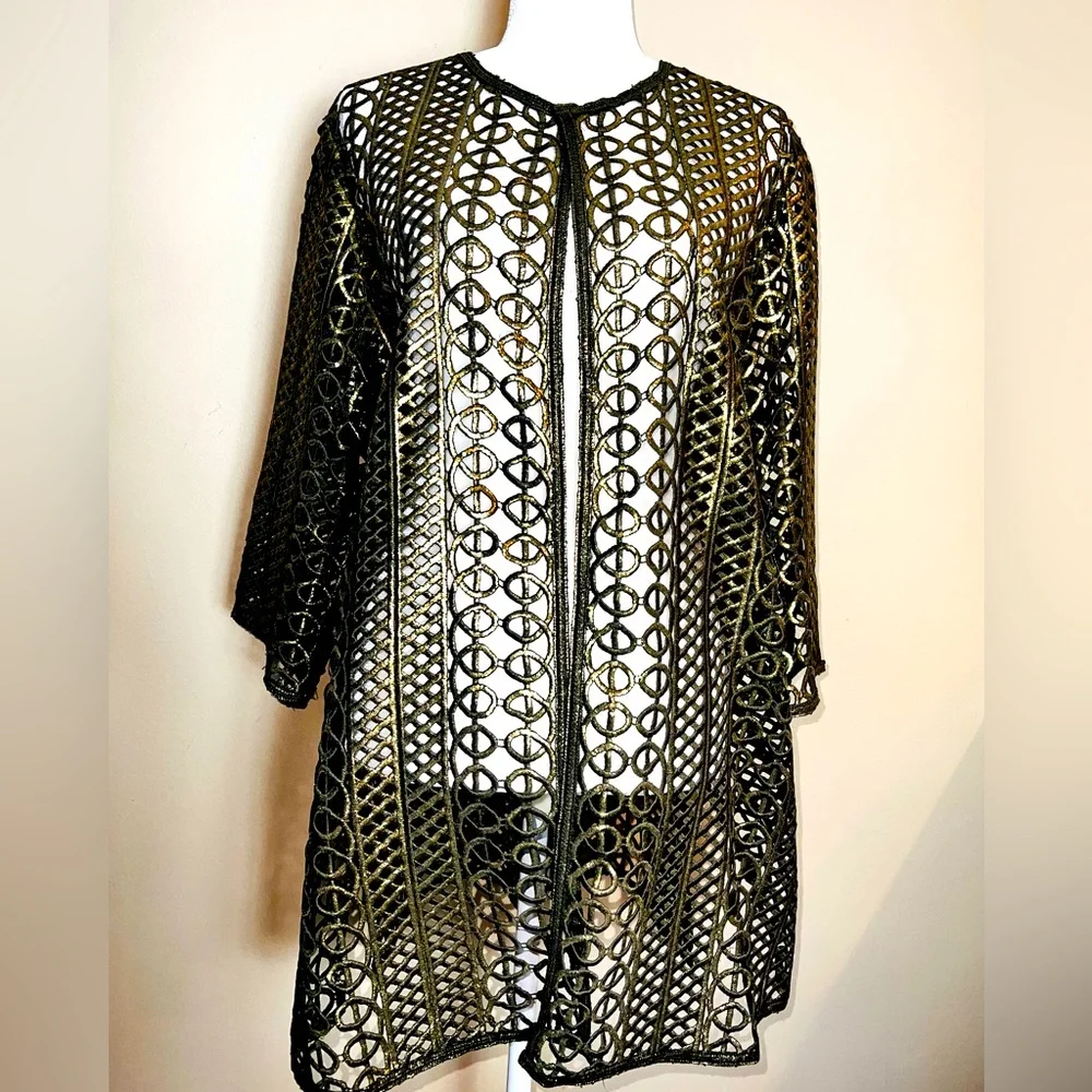 CHICOS Travelers Antiqued Gold Foldable “Lace” Jacket Coat! So UNIQUE! Chico’s 3 - Picture 13 of 13